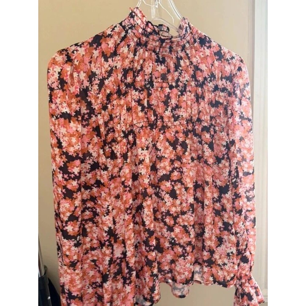 Womenās sanctuary Popover Blouse Top Floral ruffle cuff sleeves s